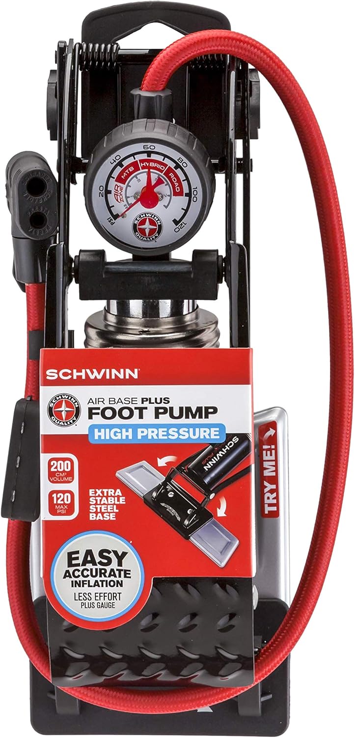 Schwinn Air Base Plus Bike Foot Pump Black, one-size : Sports & Outdoors