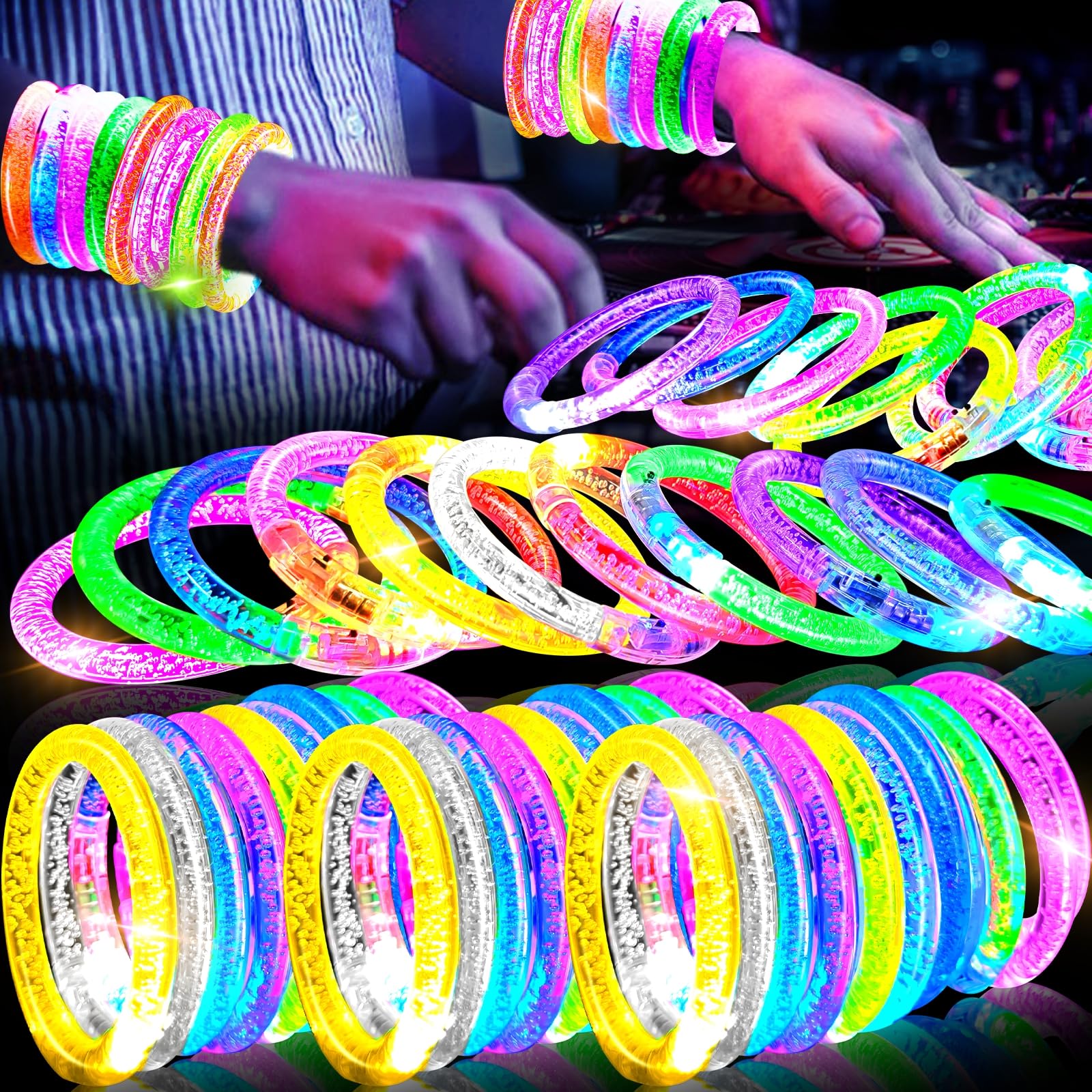 Photo 1 of AMENON 36 Pack LED Bracelets Light Up Toys Party Supplies Favors 2025 for Adult, 6 Color Glow Sticks Bracelets Glow In the Dark Birthday Gift Rave Party Favors Pinata Back to School Halloween