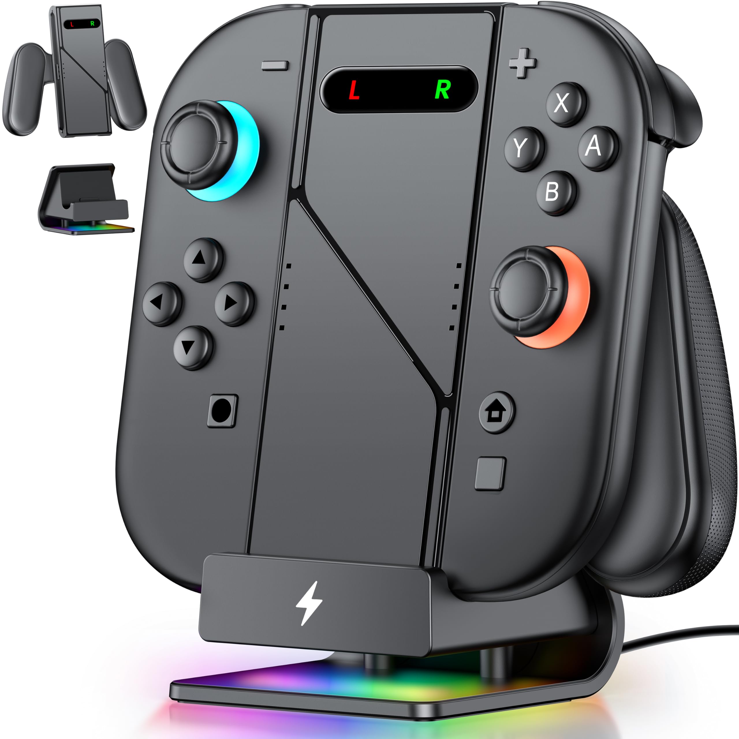 Switch 2 Charging Grip with Dock | Drop-and-Place Charging | Magnetic Play & Charge Controller Holder | RGB Charging Stand | Detachable Grip Compatible with Switch 2 Only