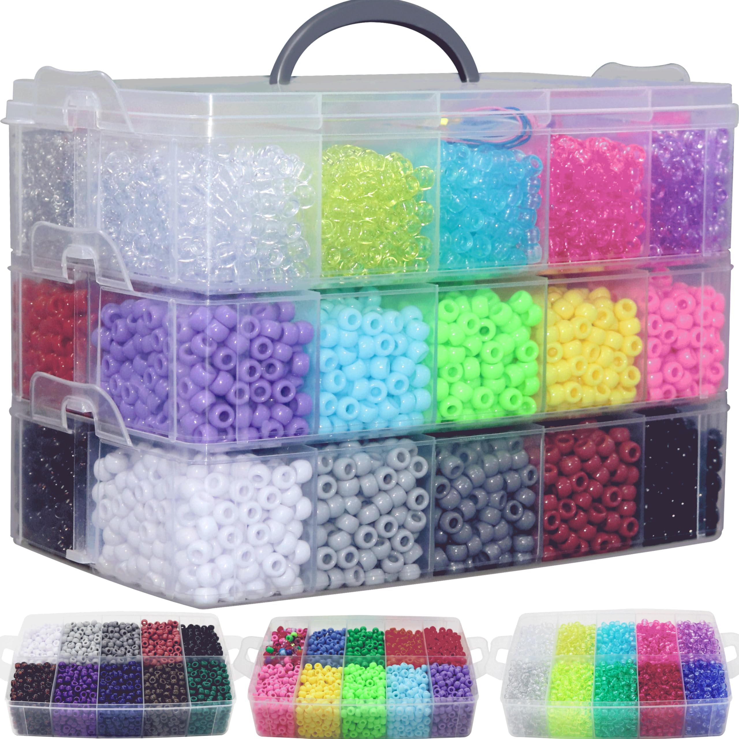 LIS HEGENSA Pony Beads Bulk,Kandi Beads for Necklace Jewelry Making Hair Braiding,Bracelets Making Kits,Hair Bead,Bracelet Beads,Plastic Beads for Crafts Braids Girls (30 Color,11000PCS) Image