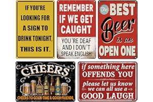 Funny Vintage Metal Tin Bar Signs, Man Cave Accessories Home Pub Or Outdoor Garden Plaque Tiki Bar Decor 20 x 30 cm（5pcs）