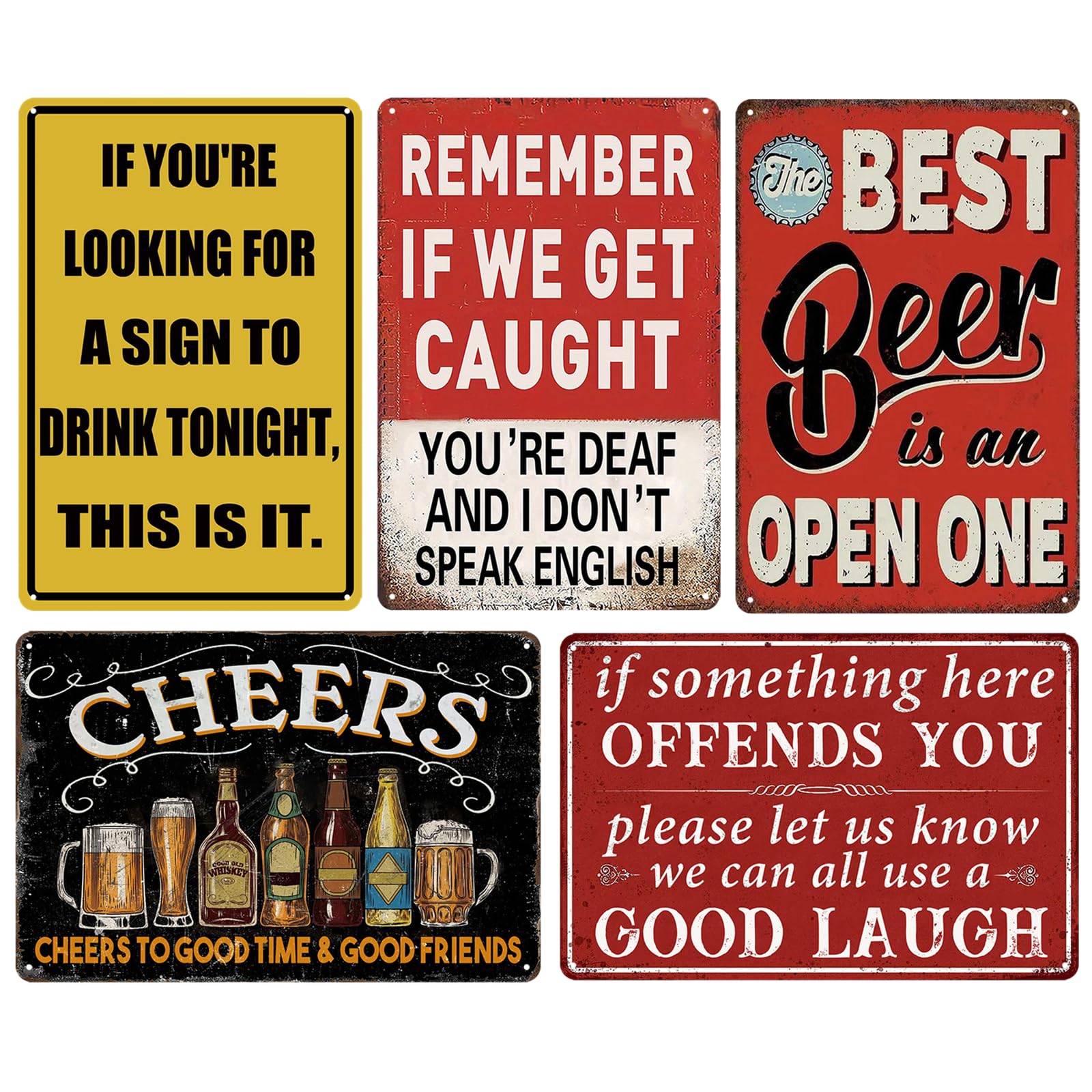 Funny Vintage Metal Tin Bar Signs, Man Cave Accessories For Home Pub Or Outdoor Garden Plaque Tiki Bar Decor 20 x 30 cm（5pcs）