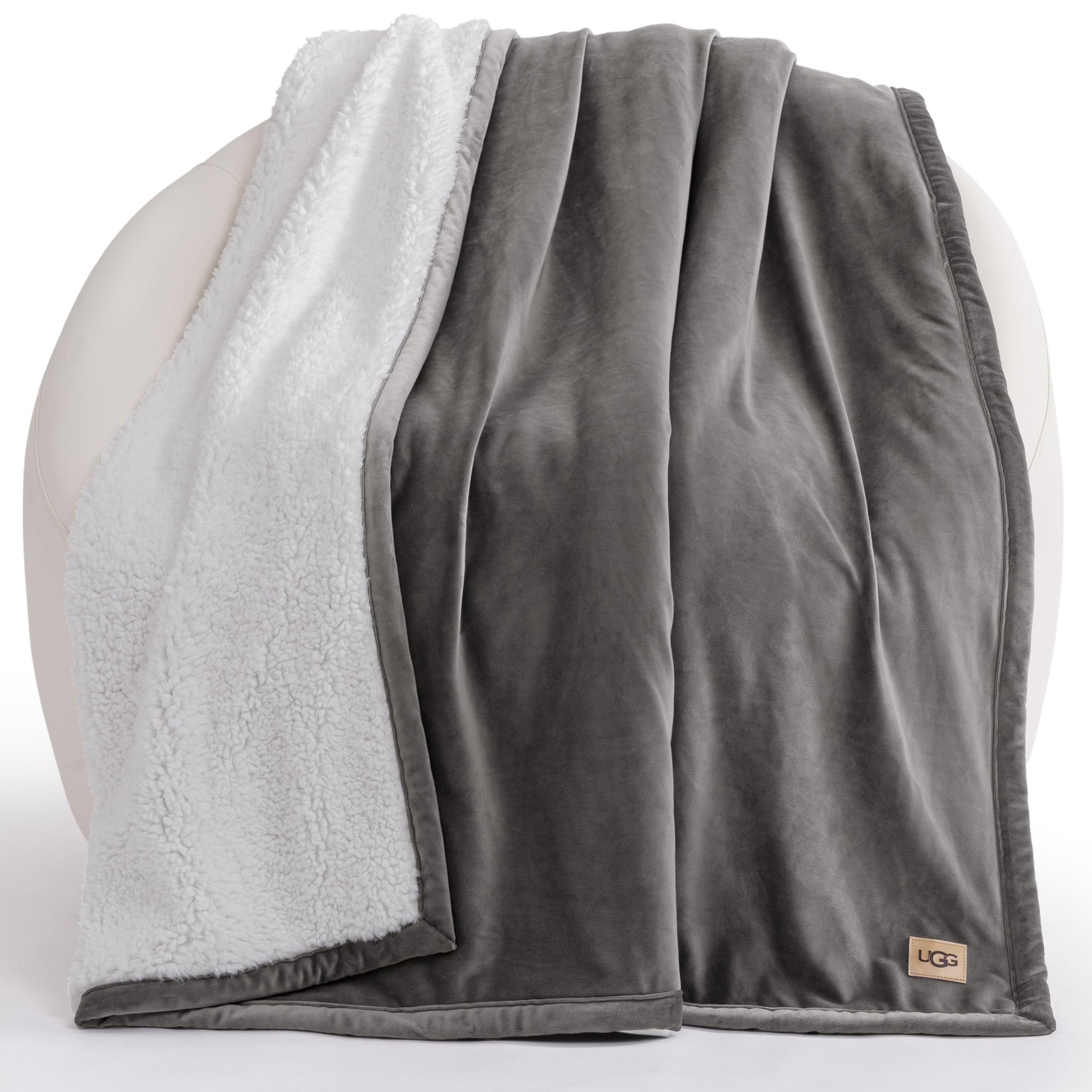 UGG Bliss Throw Blanket Plush Soft Fleece Fluffy Blankets for Bed or Couch Oversized Warm Reversible Machine Washable Medium Weight Home Decor Giftable Throw, 50-inch x 70-inch, Charcoal Grey Image
