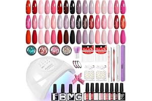 PHOENIXY Gel Nail Polish Kit with U V Light, 40 Pcs Pink Red Black Gel Nail Polish Set with 48W Nail Lamp Gel Nail Kit Gifts for Women