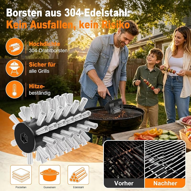 Elektrische Grillbürste Kabellos 4000mAh Akku 304 Edelstahl für Grillrost