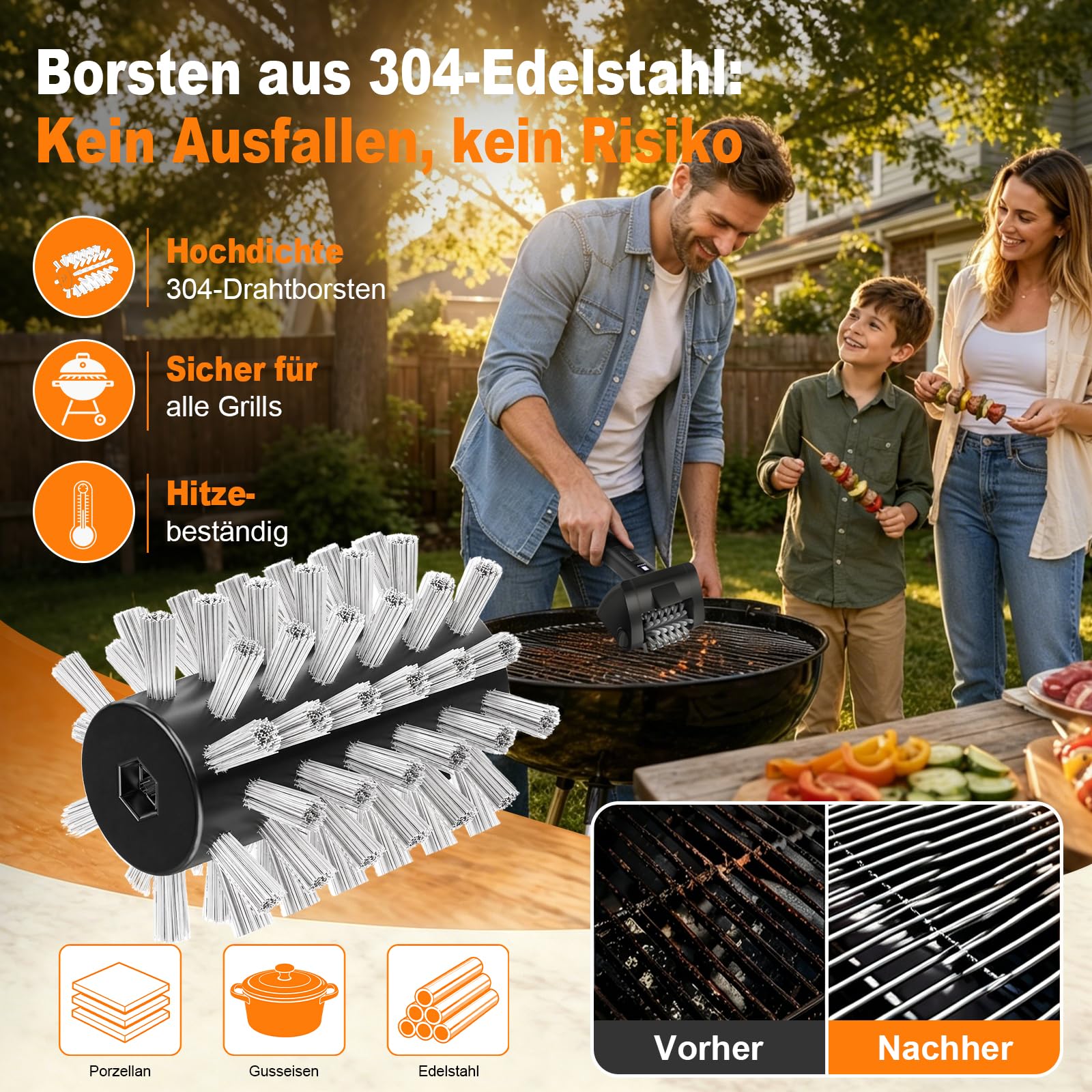 Elektrische Grillbürste Kabellos 4000mAh Akku 304 Edelstahl für Grillrost