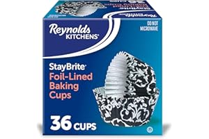 Reynolds StayBrite Baking Cups Easy Release, Foil Lined Cups Damask Ornament 36 Cups