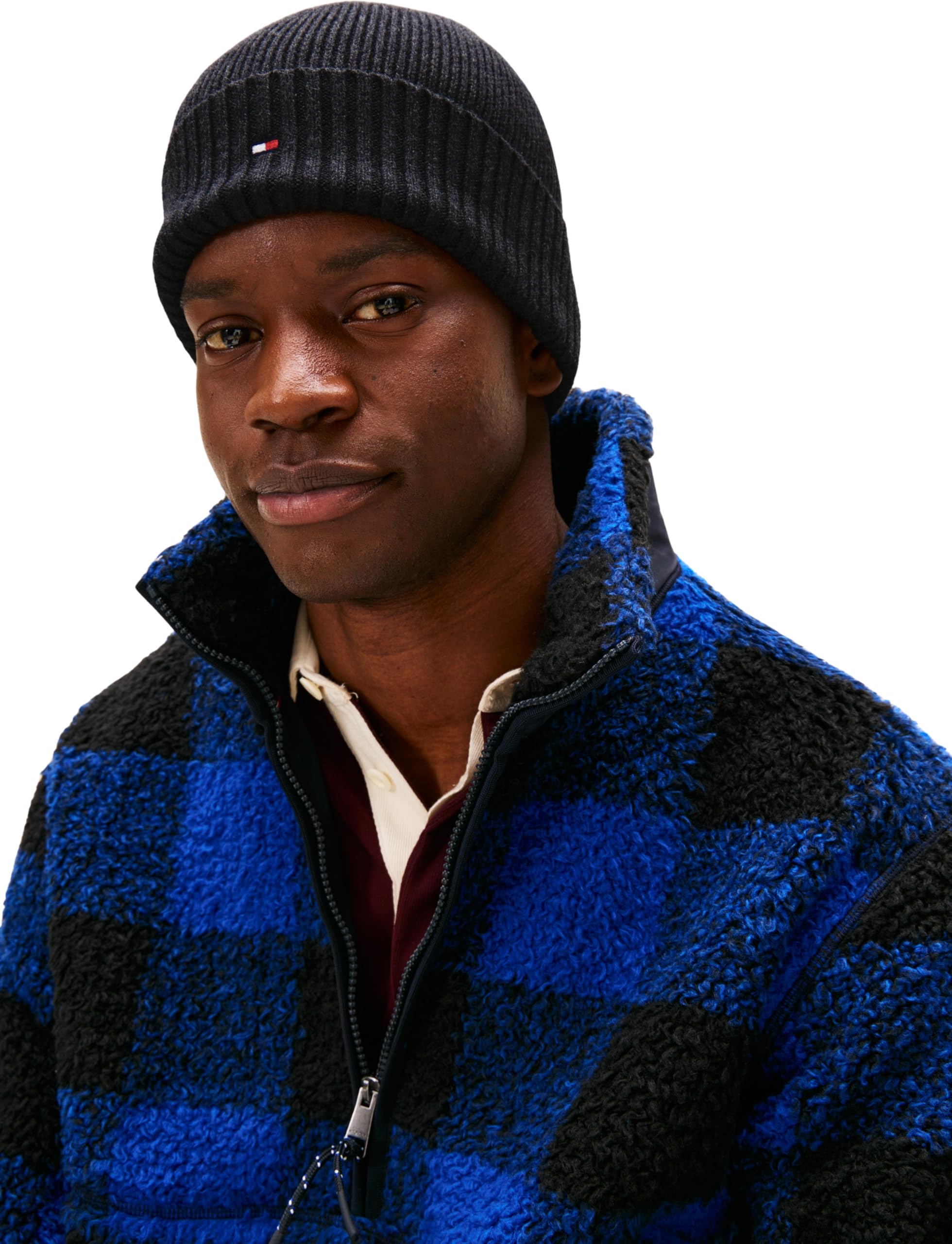 Tommy Hilfiger Herren Strickmütze Flag Cotton Beanie mit Kaschmir, Mehrfarbig (Charcoal Gray), Einheitsgröße 4