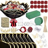 Maysing Money Bouquet Kit 12 Pcs Glitter Roses 20 Sheet Flower Wrapping Paper DIY Flower Bouquet Floral Foam Blocks Sticker for Anniversary Birthday Mother's Day Graduation(Red)