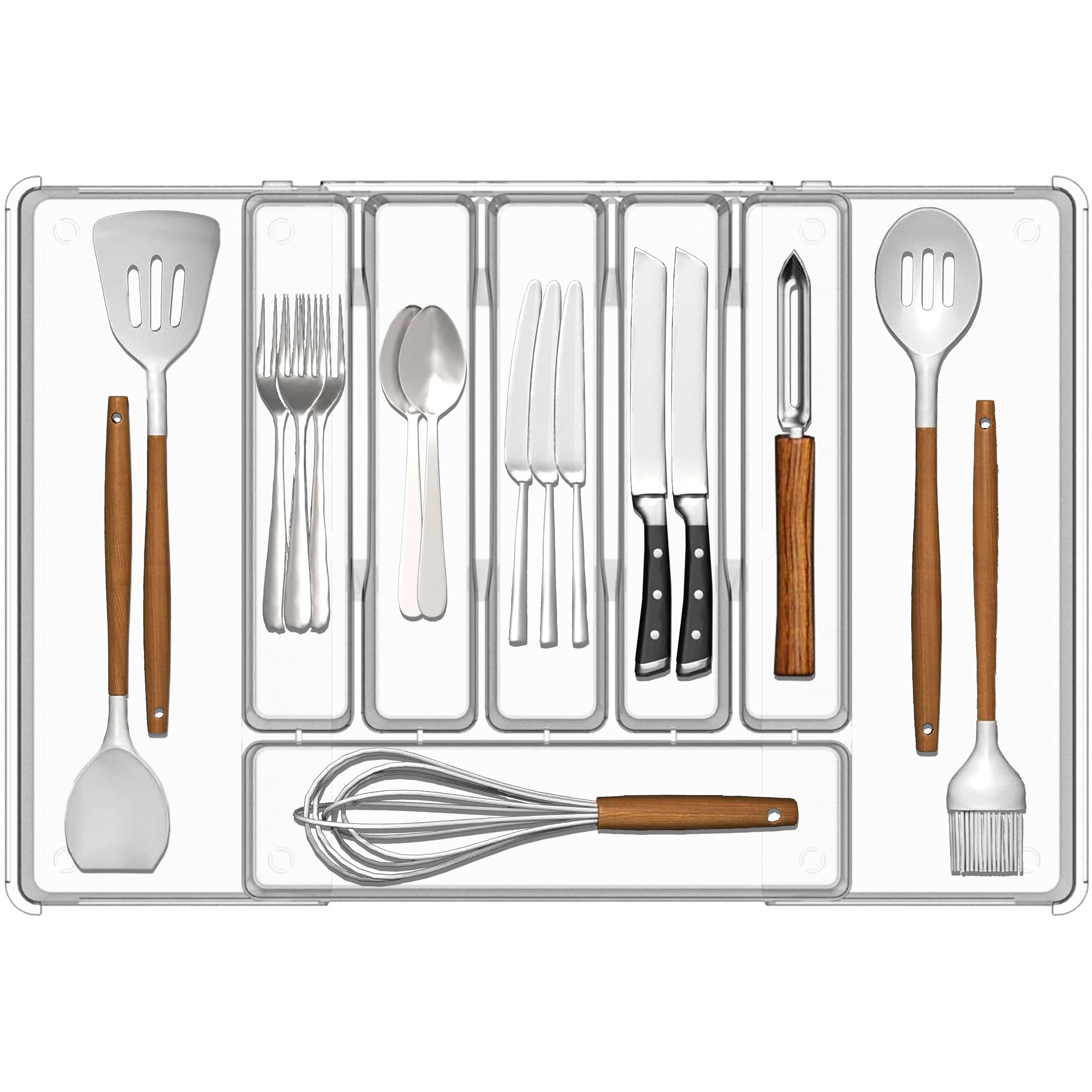 Photo 1 of Baosia Silverware Drawer Organizer, Expandable Utensil Tray for Kitchen Drawers,BPA Free Flatware and Cutlery Holder,Adjustable Plastic Storage for Utensil like Spoons, Forks, Knives.Clear