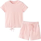 LIBREDGE Girls 2 Piece Outfits Girl Summer Clothes Kids Sport T Shirts and Shorts girls' Clothing Sets 5-14 Years