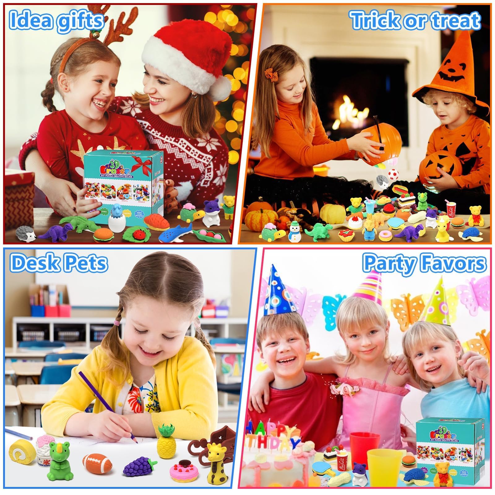 HINZER 100 Pack Animal Erasers for Kids Bulk Pull Apart 3D Puzzle Erasers Classroom Rewards and Prizes Class Treasure Box Kids Party Favors Back to School Supplies