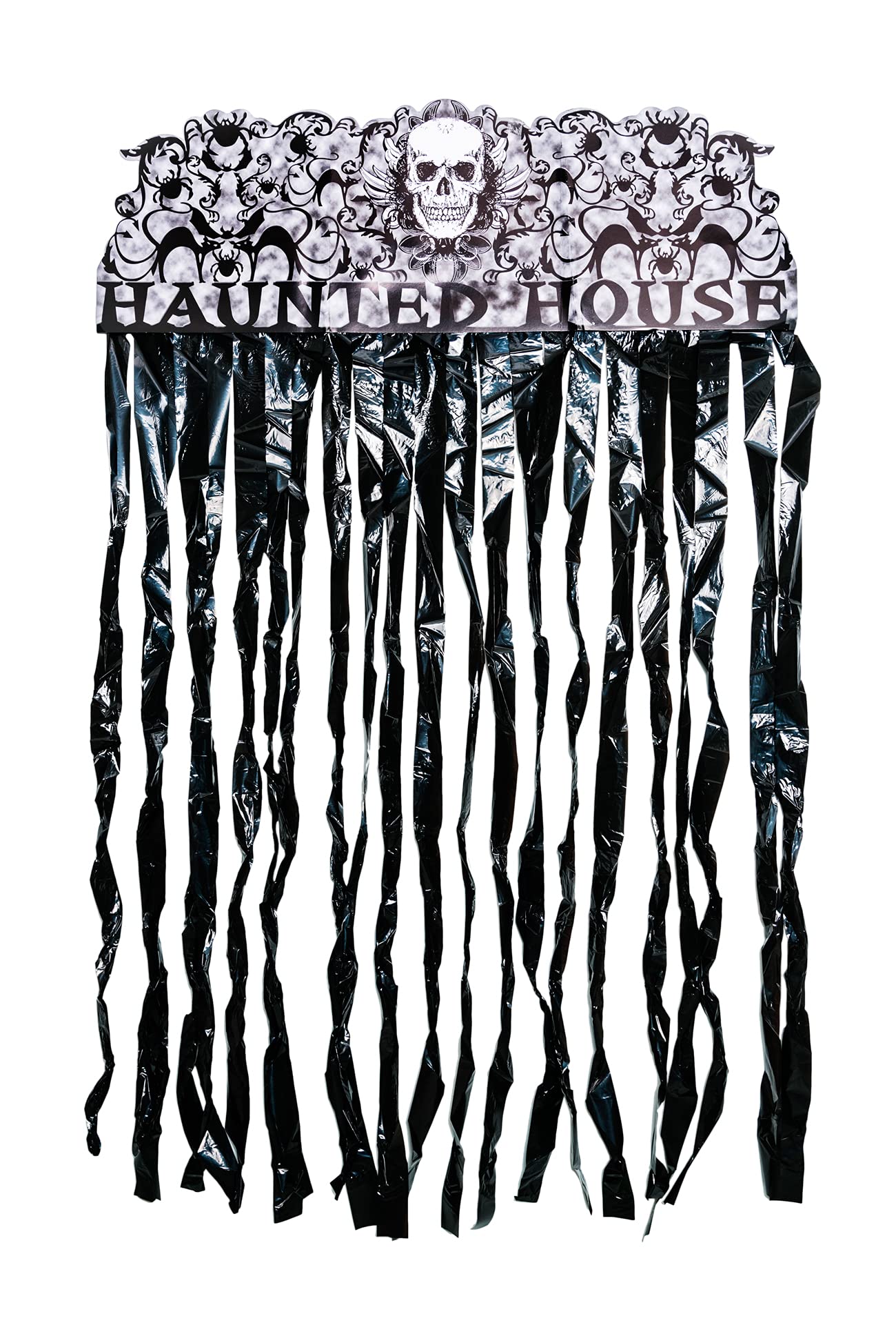 SHATCHI Halloween Entrance Door Curtain 90cm x 170cm Metalic Black Shiny Foil Decoration Haunted House