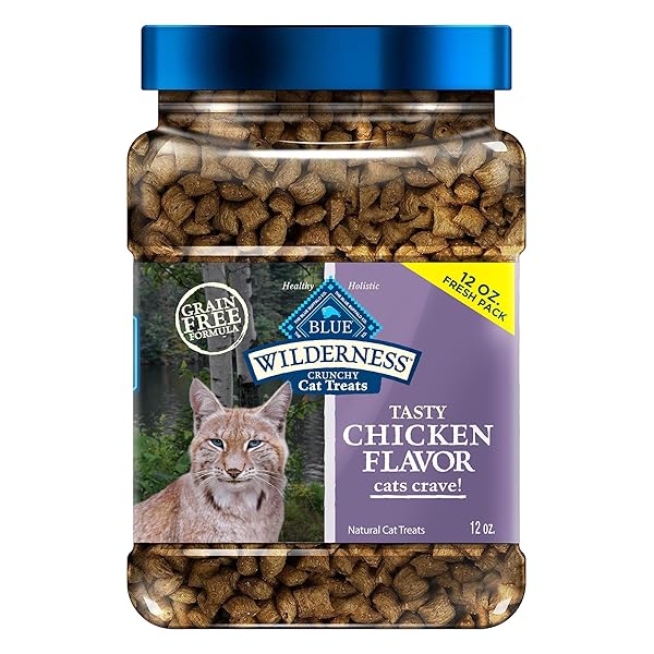 BLUE BUFFALO WILDERNESS CRUNCHY CAT TREATS, GRAIN-FREE TREATS FOR CATS MADE WITH NATURAL INGREDIENTS, GREAT FOR TRAINING, TASTY CHICKEN FLAVOR, 12-OZ. TUB
