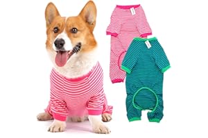 LEVIBASIC Dog Pajamas Cotton Striped Pup Jumpsuit, Breathable 4 Legs Basic Pjs Shirts for Puppy and Cat, Super Soft Stretchable Dog Jammies for Boys and Girls (Small, Pink+Green)