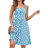 Naggoo Sundresses for Women 2025 Trendy Sexy Square Neck Vacation Dress Sleeveless Short Flowy Dress with Pockets Blue Floral S