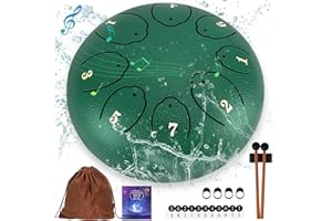 OUTUO Steel Tongue Drum: 6 Inch 8 Notes Rain Drum for Outdoor Use, Hang Drum Instrument, Handpan Drum for Kids, Sound Healing Meditation (Emerald)