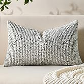 Allorry Decorative Lumbar Pillow Cover 12x20 Blue Striped Soft Wool Lumbar Throw Pillow Neutral Textured Boho Cushion Covers for Modern Farmhouse Sofa Bedroom Living Room Decor SY011-C12