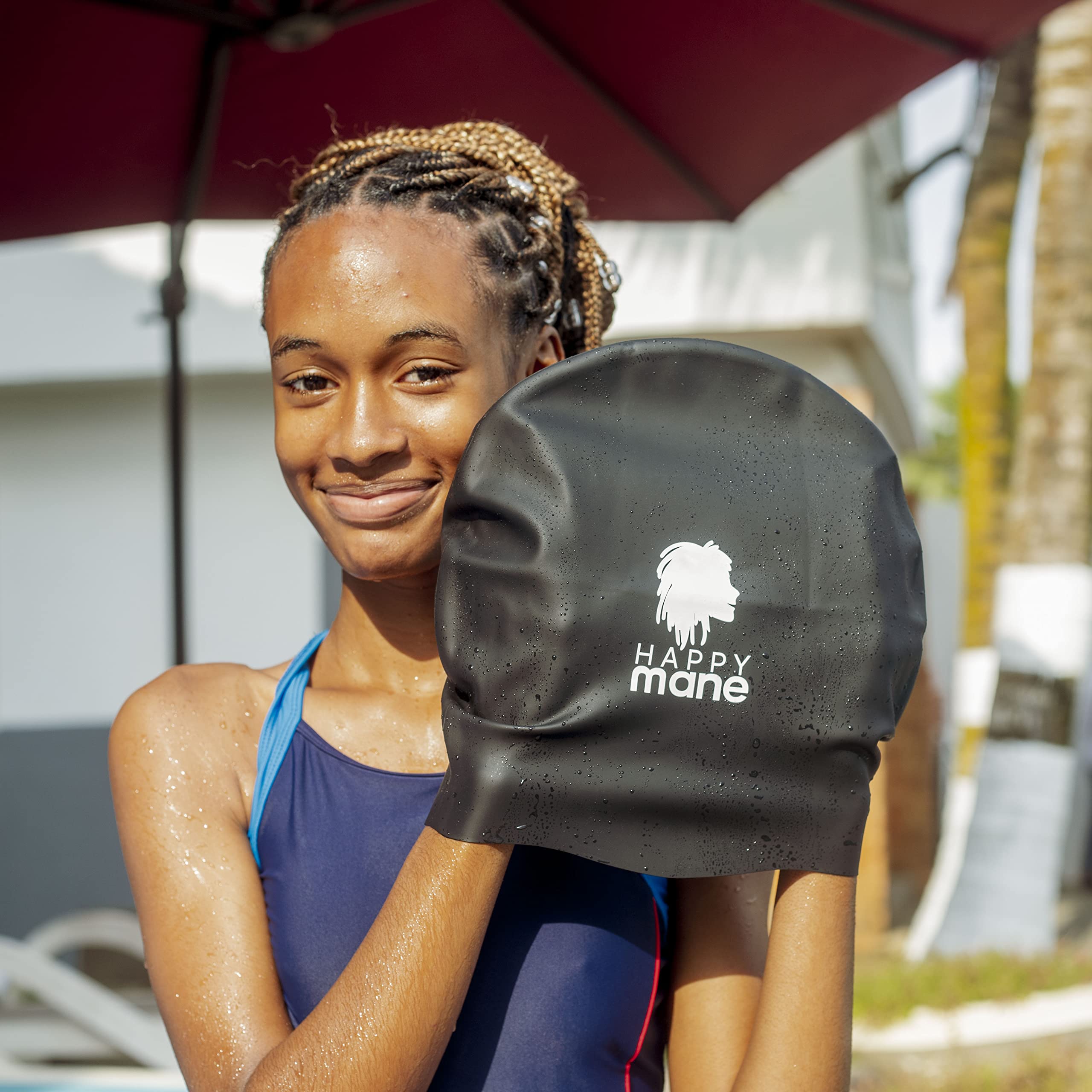 Happy Mane Silicone Swim Cap for Braids and Dreadlocks, Large Swim Cap