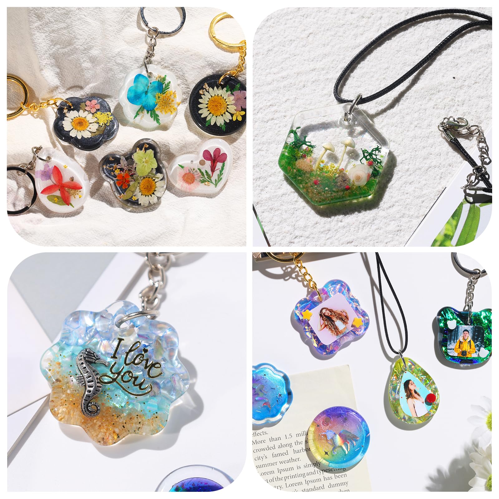 LET'S RESIN Keychain Resin Molds Silicone with Hole, 16 Cavities UV Resin Jewelry Pendant Mold for Beginner, Epoxy Resin Molds for Keychain Pendant Jewelry Making