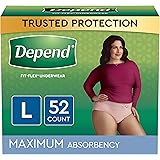 Depend FIT-FLEX Incontinence Underwear for Women, Disposable, Maximum Absorbency, Large, Blush, 52 Count (2 Packs of 26) (Pac
