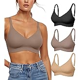 Womens Seamless Bras No Underwire Push Up Bras Scalloped V Neck Padded Bra Wireless Bralette Basic Everyday Bra Multiple Pack