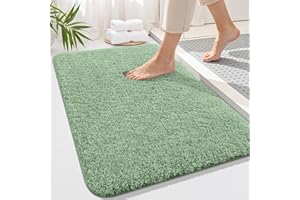 OLANLY Soft Microfiber Small Bath Mat, Super Absorbent Plush Shaggy Bathroom Mat, Machine Washable Dry Bathroom Rug, Non-Slip
