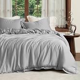 Am&eacute;lie Home 100% Tencel&trade; Lyocell Duvet Cover Set Queen Size, Sliver Gray | Breathable Bedding Sheets for Hot Sleepers, Luxury Silky Soft Sateen Comforter Cover with 2 Shams, Button Closure, All-season