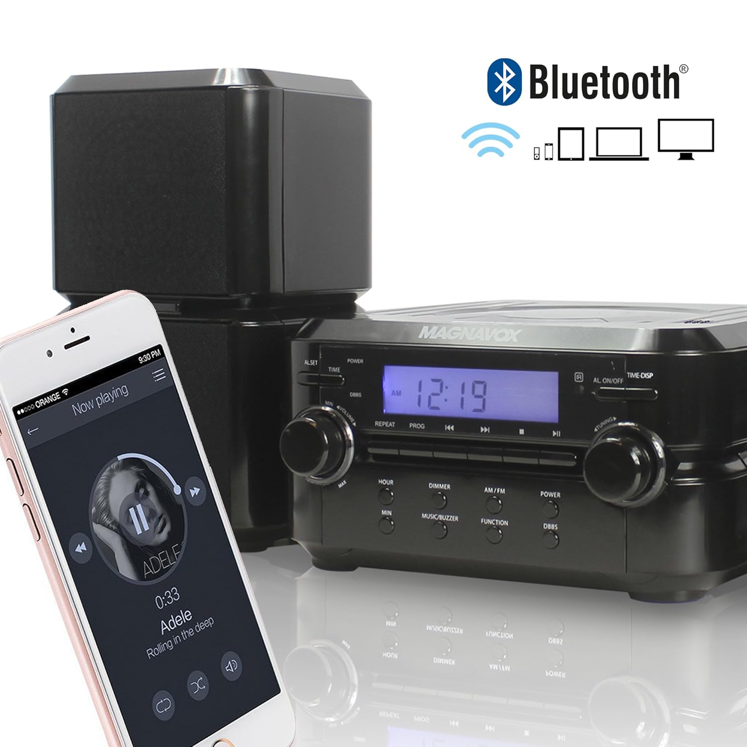 Magnavox MM435BK Compact CD Shelf System with AM/FM, Bluetooth