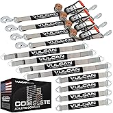 VULCAN Complete Axle Strap Tie Down Kit with Snap Hook Ratchet Straps - Silver Series Webbing - Includes (4) 22 and (4) 36 Inch Axle Tie Downs, and (4) 8' Snap Hook Straps