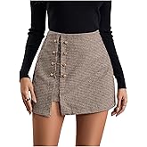 WDIRARA Women's Side Slit Metallic Trim High Waisted Faux Leather Short Skirts