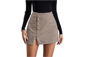 WDIRARA Women's Side Slit Metallic Trim High Waisted Faux Leather Short Skirts