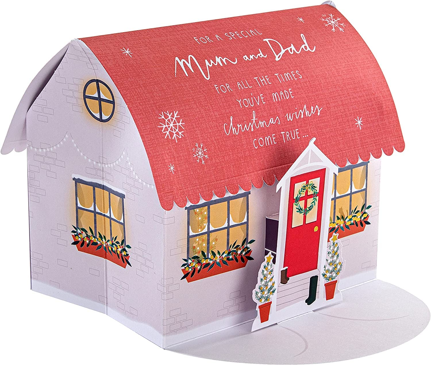 Hallmark Christmas Card, Mum & Dad Christmas Card, 3D & Pop Up Card, Santa's Grotto, House Design, Red
