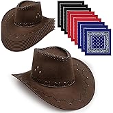 18 Pcs Cowboy Hat Set,Western Party Cowboy Hats Bulk, Cowgirl Hat with Bandanas for Women Men Carnival Costume Accessories