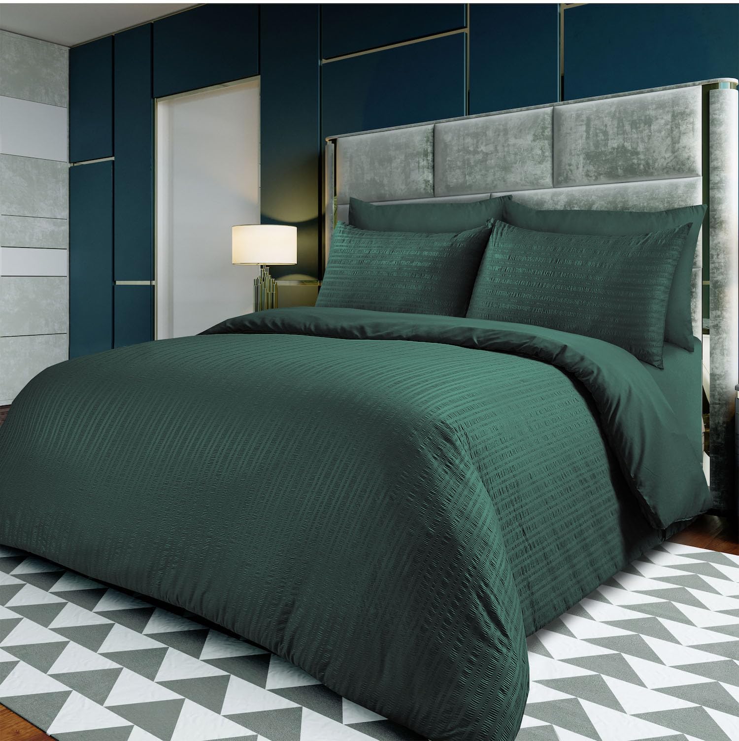 Linen Home Seersucker Bedding Sets Bottle Green King Size Duvet Cover Sets with 2 Pillowcases Luxury Soft Breathable Microfibre (Bottle Green, King)