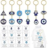Cunno 24 Set Evil Eye Keychains with Blessing Cards and Organza Bags Evil Eye Bag Charm Good Luck Amulet Protection Gifts for Men Women Wedding Party Favors
