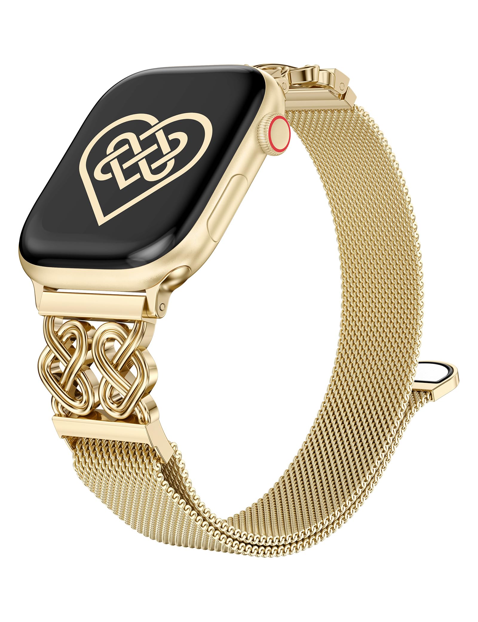 Girovo Stainless Steel Celtic Knot Magnetic Loop Compatible with Apple Watch Band 42/44/45/46/49mm Women, Interlock Metal Mesh Dressy Strap for iWatch SE Series 11/10/9/8/7/6/5/4/3/2/1/Ultra Gold