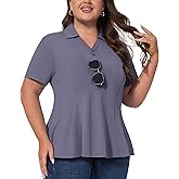 Casei Women's Plus Size Golf Polo Shirt with Sunglasses Holder UPF 50+ Tunic Tops Casual Workout Work Shirts