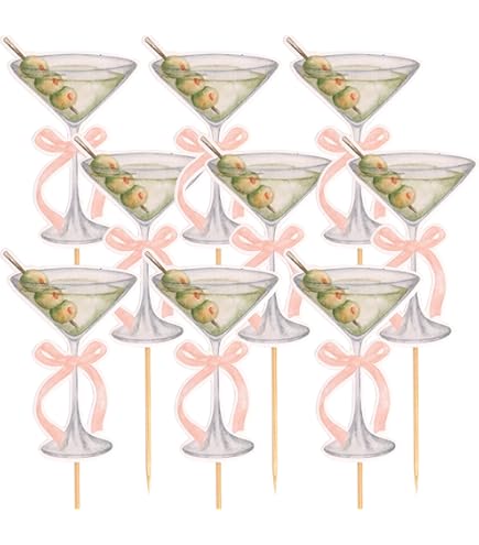 NOFEZA 12Pcs Martini Cupcake Toppers - Cocktail Wine Glass Party Decorations - View #3