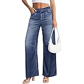 EUYZOU Womens Wide Leg Trendy Jeans Terry Look Like Denim High Waisted Baggy Loose Pants with Pocket