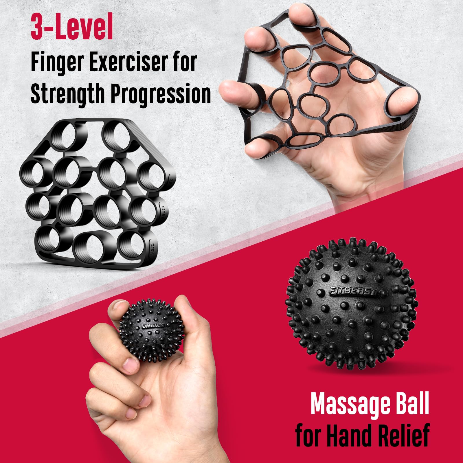 FitBeast Grip Strength Trainer, Hand Gripper Strengthener Kit - 6 Pack with Adjustable Resistance Forearm Strengthener, Forearm Exerciser and Massage Balls for Hand Therapy, Grip Training