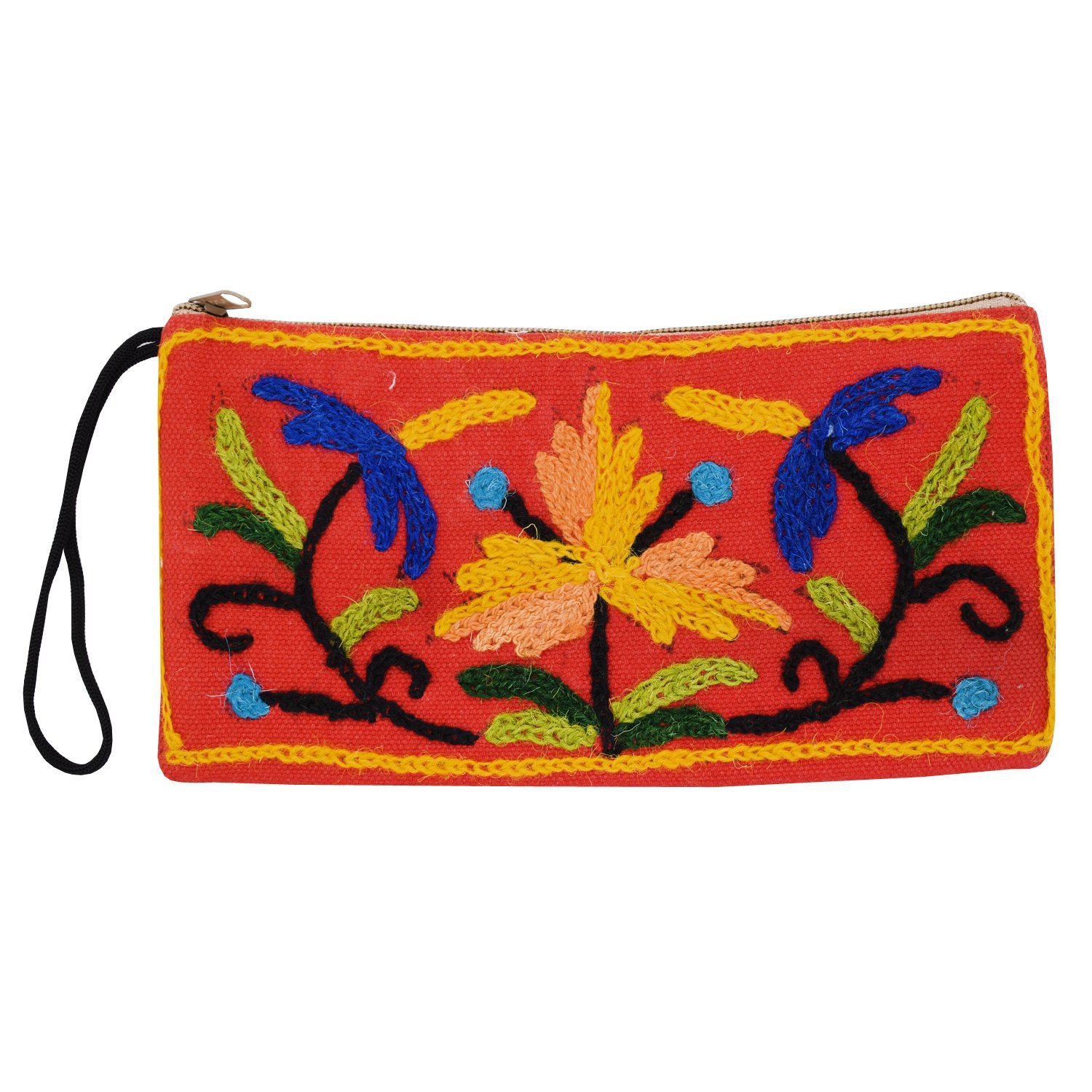 bagaholics handmade kashmiri crewel embroidery wool wristlet pouch handbag clutch purse gift for ladies/girls/women