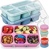 Caperci Bento Box Adult Lunchable Container - Reusable 3-Pack Snack Box Containers with 5-Compartment & 3pc Dressing Cups, BPA-Free Food Storage for Meal Prep, School, Work (Dark & Clear Lids)