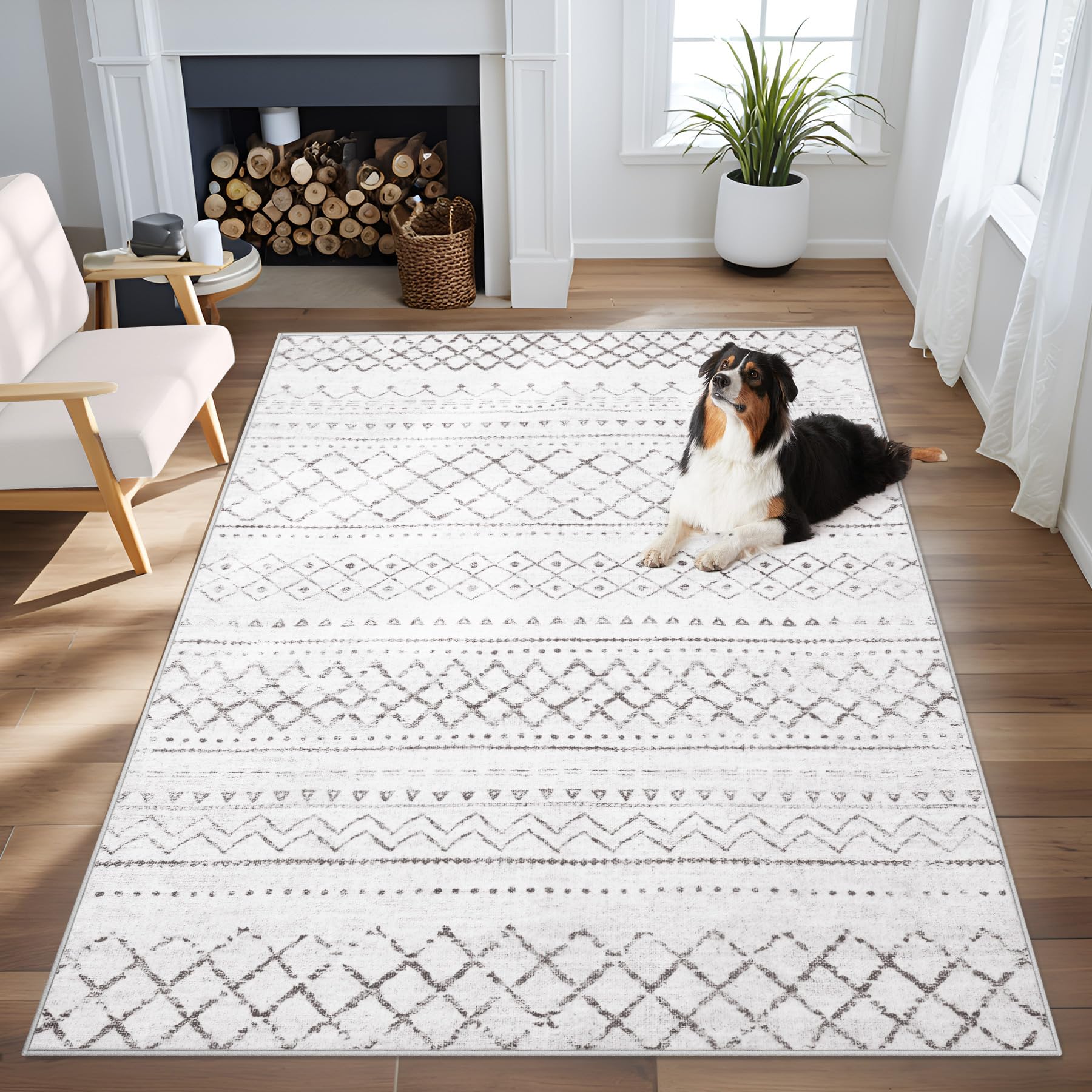 Photo 1 of Area Rug 3x5 Geometric Rug: Washable Boho Moroccan Rugs Soft Farmhouse Rug, Modern Neutral Stain Resistant Indoor Floor Carpet for Livingroom Bedroom Dining Table Nursery(Dark Grey,3X5)