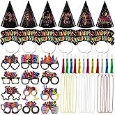 2026 Happy New Year Party Decorations 48pcs New Years Eve Party Supplies Happy New Year Party Cone Hats, Tiaras, Blowouts and Necklace, 2026 New Years Party Decoration Supplies
