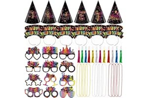 YVAINE 2026 Happy New Year Party Decorations 48pcs New Years Eve Party Supplies Happy New Year Party Cone Hats, Tiaras, Blowouts and Necklace, 2026 New Years Party Decoration Supplies