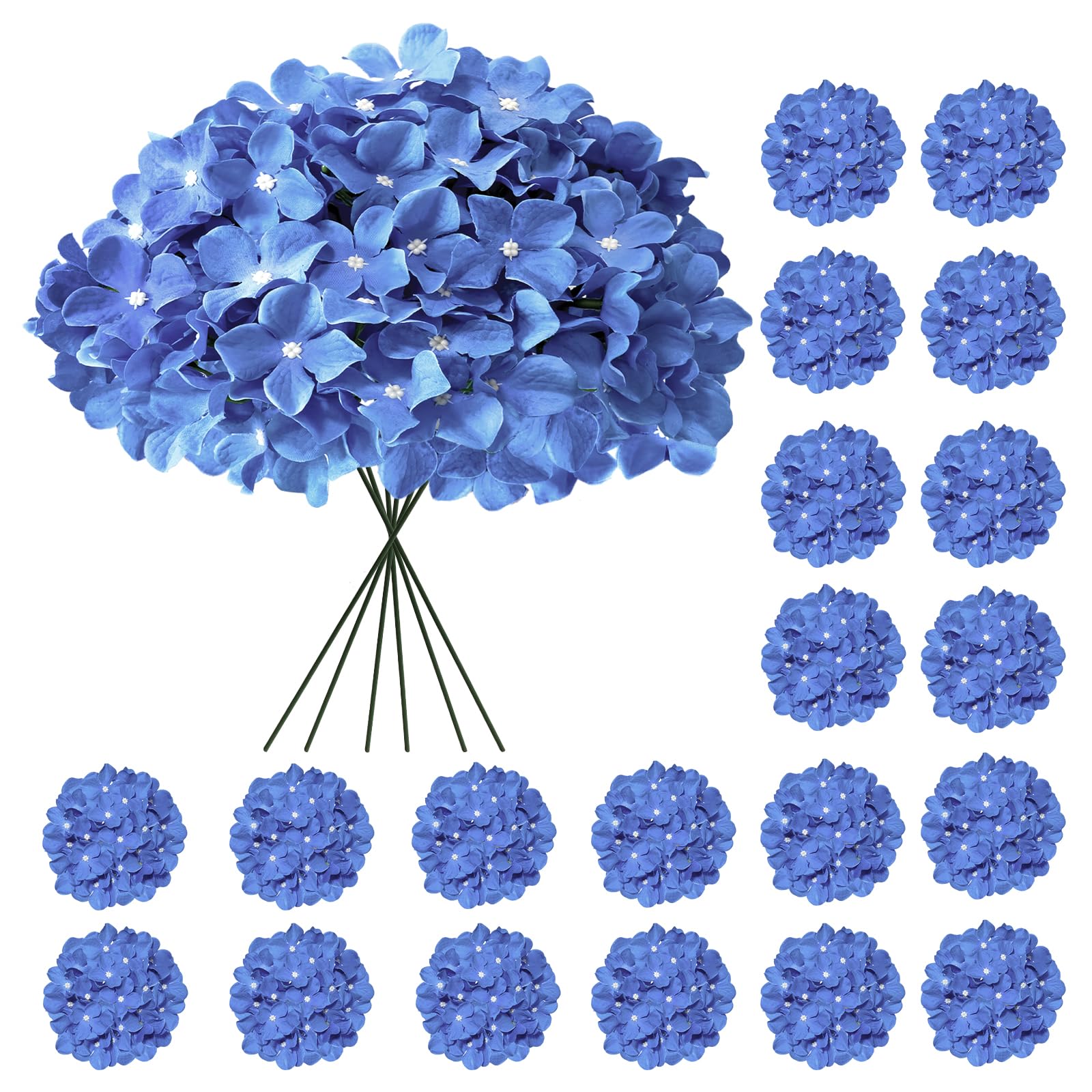 Photo 1 of Cherica Hydrangea Artificial Flowers, 20 Pcs Royal Blue Hydrangea Artificial Flowers Bulk, Faux Hydrangea Flowers for Outdoor, Fake Silk Hydrangea Flowers with Stems for Wedding Decoration Decor