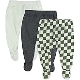 HonestBaby Unisex-Baby 3-Pack Footed Pants Roomy Fit Pull on Bottoms 100% Organic Cotton for Infant Baby Boys, Girls, Unisex