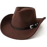 JOYEBUY Kids Western Cowboy Hat for Boys Girls Classic Fedora Hat Felt Cowboys Hats with Leather Buckle