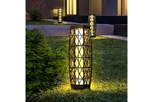 OLYMSOLD Solar Floor Lamp,Outdoor Floor Lamp,Solar Lanterns Outdoor Waterproof,Solar Powered Resin Wicker Lamp,Weather-Resistant Rattan Deck Light for Porch, Garden,Patio,Deck